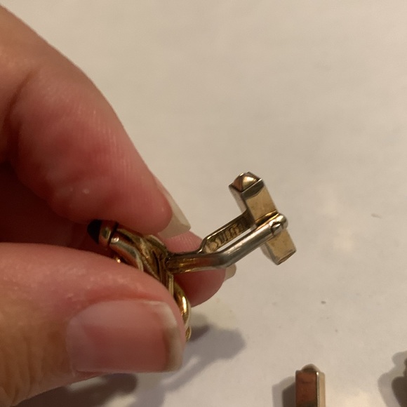 Vintage “Lovers Knot” w/ Sapphire Blue Cabochon stone cufflinks - Picture 4 of 4